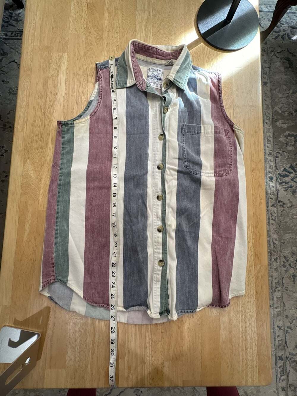 Vintage 90s Andrews Blues Striped Denim Sleeveless Button Down Vest Top Medium